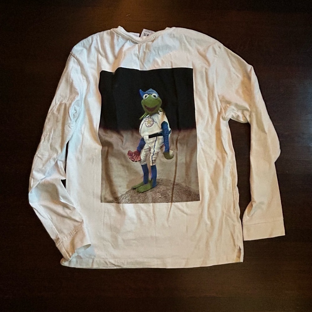 Zara White Long Sleeve Kermit the Frog baseball player tshirt